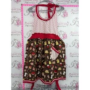 Apron Halter Midi apron Dress food baking Print Brown & Pink Polka with pocket